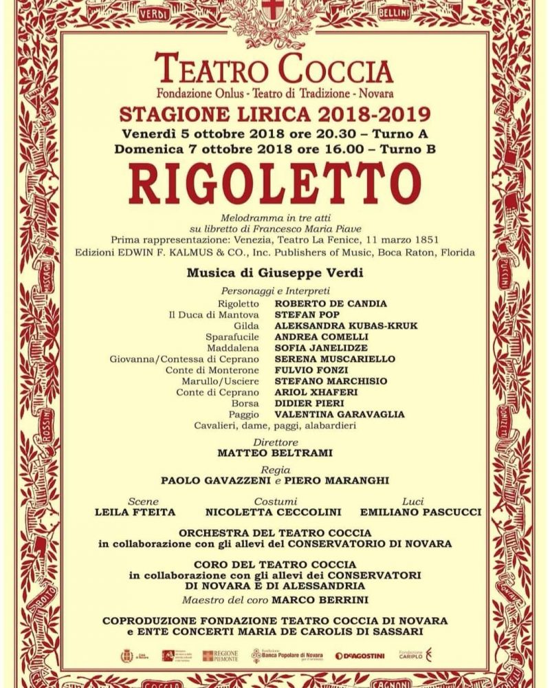 TEATRO COCCIA di NOVARA: Rigoletto dal 5 ottobre 2018